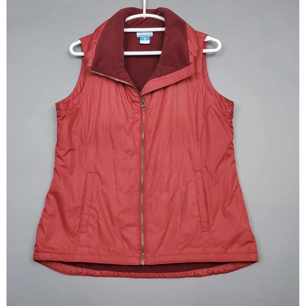 Columbia Red Windbreaker Vest Womens Large Fleece Lined Full Zip Collar Fishing‎